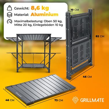 Зручний складаний гриль-стіл Outdoor для відпочинку на природі | Стіл для гриля, балкона, кемпінгу, саду | Складаний гриль-комплект з алюмінію, стійкий до корозії, витримує до 50 кг, з сумкою