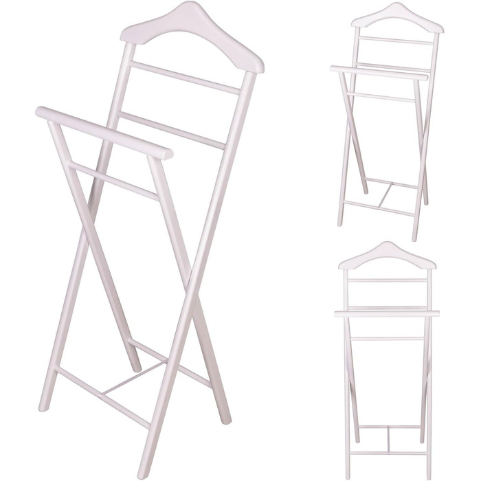 Підставка для одягу з масиву дерева, готова до збирання – Kleiderbutler & Stummer Diener (білий) | Підставка для одягу, шафа для взуття | Для спальні, гардеробу, ванної кімнати