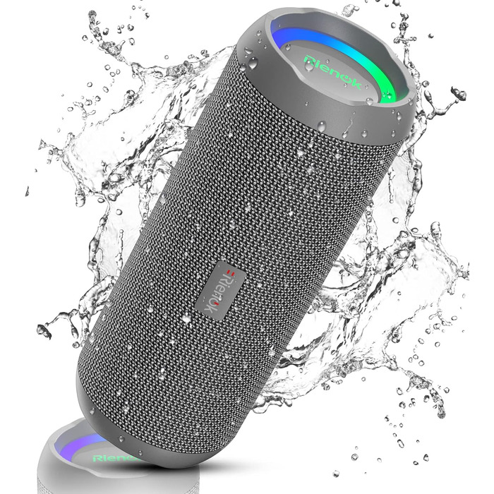 Портативна Bluetooth колонка RIENOK з підсвіткою, IPX7, 3600 mAh, баси, стерео звук (Сірий)