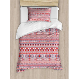 Набір підковдр для односпальних ліжок, повторюваний абстрактний етнічний, стійкий до кліщів Алергія підходить з наволочкою, 130 x 200 см - 70 x 50 см, рожевий багатобарвний