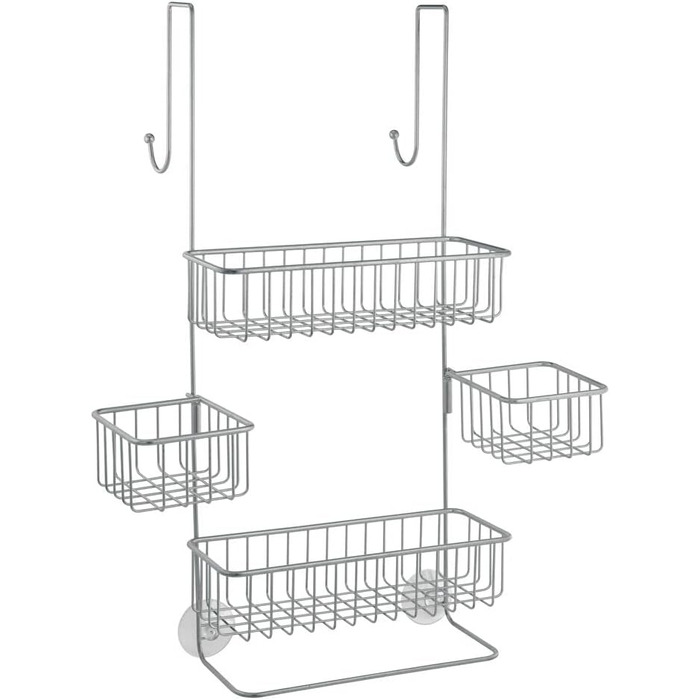 Поличка для душу mDesign без свердління - поличка для душу для шампуню, гелю для душу, фланелей тощо - практичне місце для зберігання аксесуарів для душу з нержавіючого металу - сірий (хром)