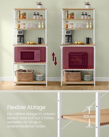 Стелаж кухонний VASAGLE з розетками, 6 полиць, гачки, сталевий каркас, 40 x 80 x 167 см, вінтажний колір