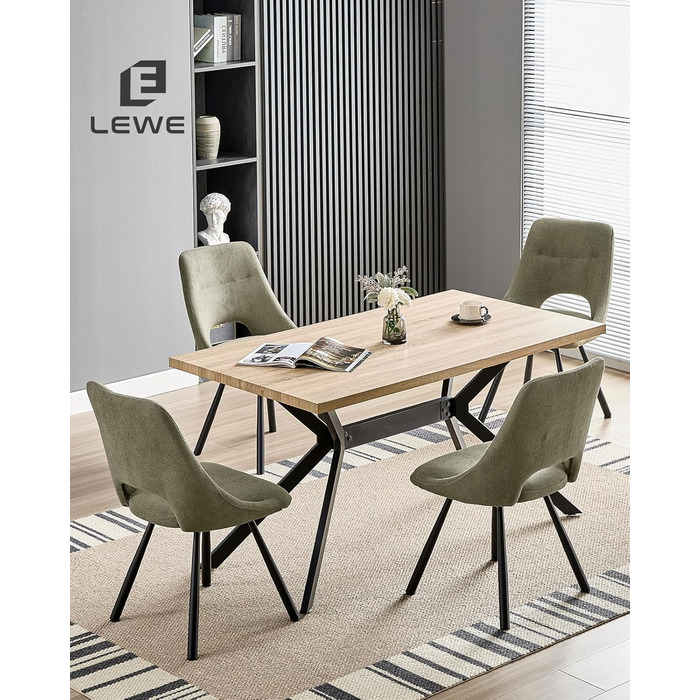 LEWE Комплект з 6 обертових стільців для їдальні, кухонних, вітальні та спальні, ергономічні, без підлокітників, з тканини кашемір, сіро-зелений