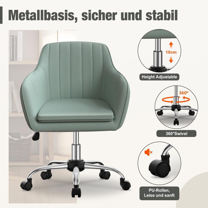 Крісло для робочого столу Daccormax, крісло для туалетного столика, обертове крісло до 150 кг, офісне крісло з регулюванням висоти, крісло для дому з м'якою оксамитовою оббивкою, комфортне для робочого кабінету, спальні, офісу, рожеве (темно-зелене)