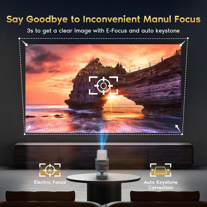 Портативний проєктор Mini Beamer з Android OS, автотрапецеїдною корекцією, підтримкою 4K 1080p, Bluetooth WiFi6, 160 ANSI, для телефону/ТВ приставки/зовнішнього використання/ноутбука