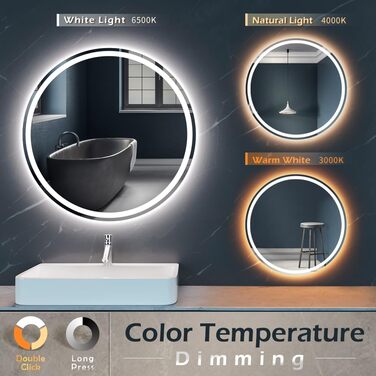 LED дзеркало для ванної кімнати KWW 80 см з регулюванням кольору, протитуманне, диммер, сенсорне керування