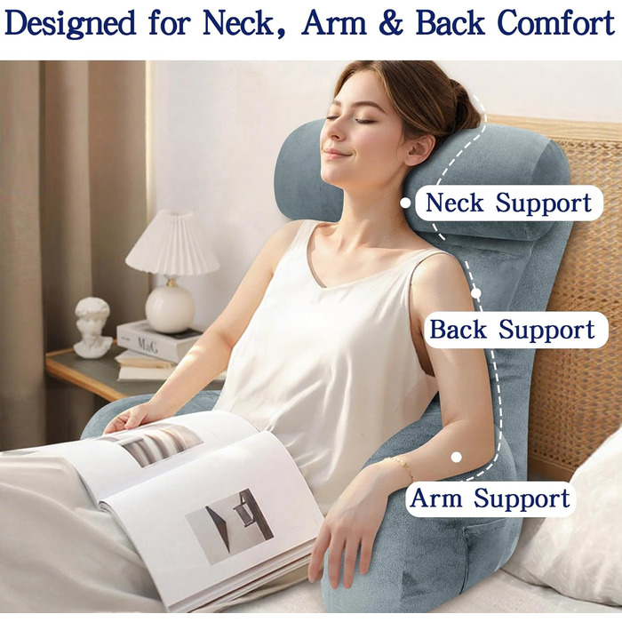 Підголовник для ліжка Tinuniyaa: великий, з підлокітниками для спини, для читання, відпочинку та перегляду телевізора