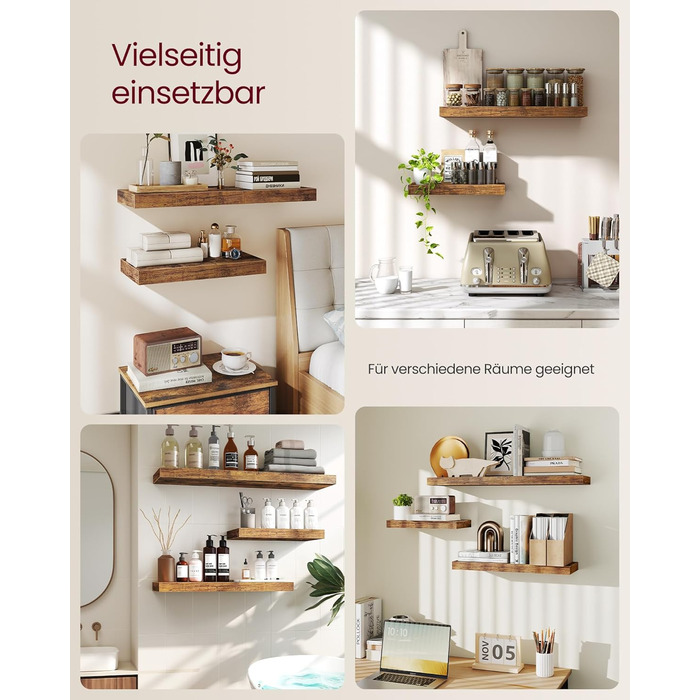 Настінна полиця VASAGLE, 2 шт., 20 x 80 x 3,8 см, вінтажний колір, для декору, фотографій, вітальні, кухні, офісу