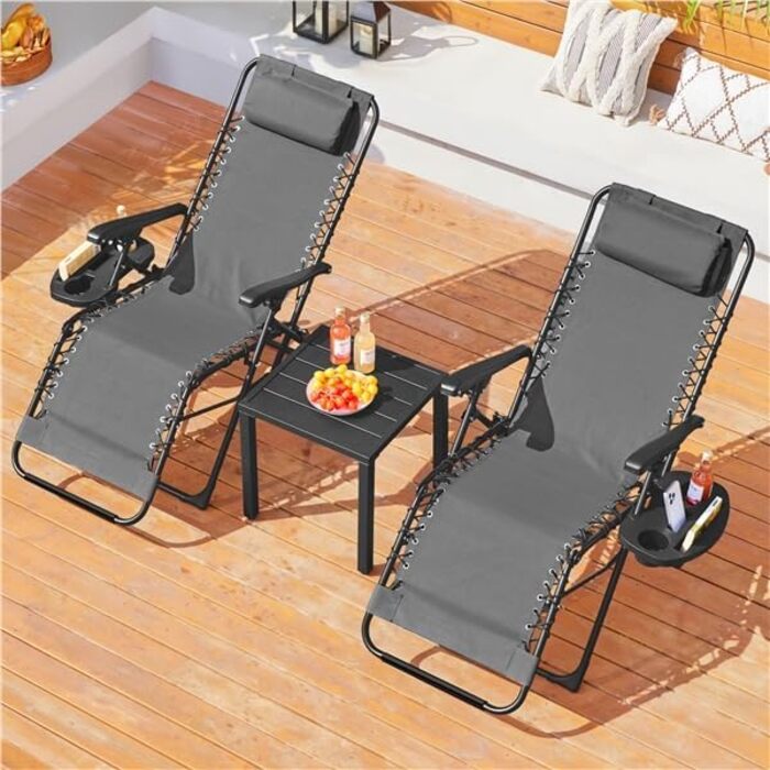 Розкішна садова лежанка Yaheetech з підголовником та тримачем для напоїв - розкладний лежак для відпочинку на вулиці