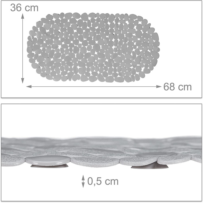 Нековзний килимок для ванни Relaxdays кам'яний вигляд, миється, 36x68 см, (сірий)