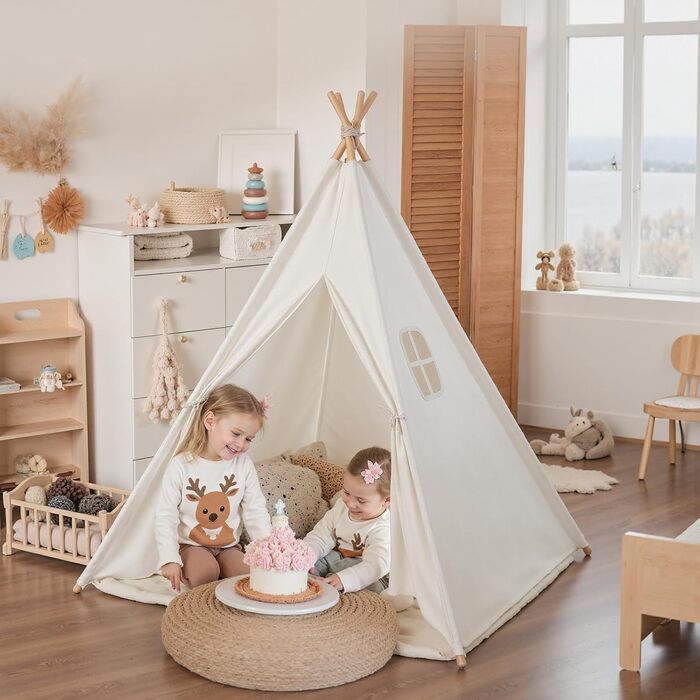 Дитячий намет Wilwolfer Tipi: намет для дітей з бавовни для гри в приміщенні, з сумкою, для дівчаток та хлопчиків, іграшка з чистої бавовни