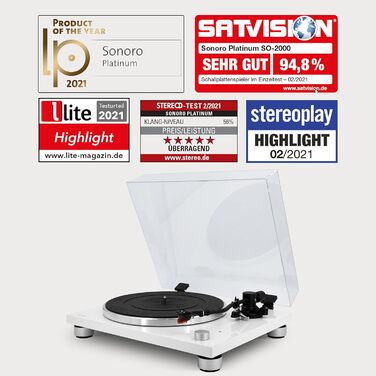 Програвач вінілу sonoro Platinum з фонокоректором, USB, Bluetooth, ремінний привід, Ortofon 2M Red, A/D конвертер, функція ріпінгу, матовий білий