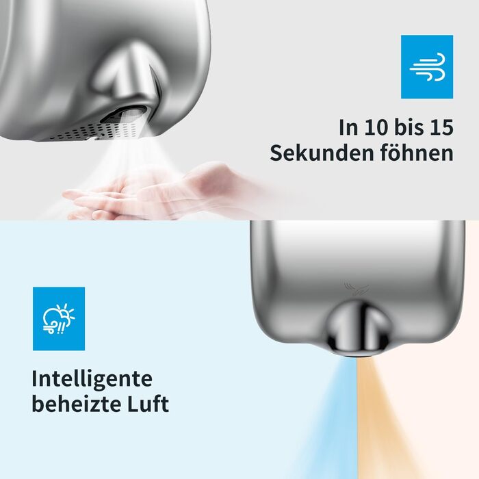 Електричний сушар для рук AIKE AK2800B ECO з датчиком, HEPA-фільтром та нержавіючою сталлю, 10-15 сек сушіння