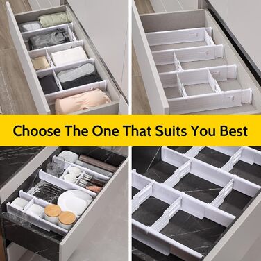 Набір роздільників для ящиків Gigmeta (4 шт) з регулюванням, 34–59 см, >7 см. Підходить для шафи, спальні, комода, кухні, офісу