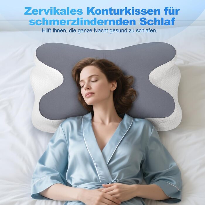 Ортопедична подушка для шиї з Memory Foam - для сну на боці, спині та животі. З покриттям з льонової тканини (темно-сірий)