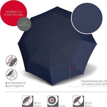 Складна парасолька Knirps T.200 Duomatic Відкривання-закривання Автоматичне Складне Штормонепроникне Вітрозахисне Темно-морське 98 см