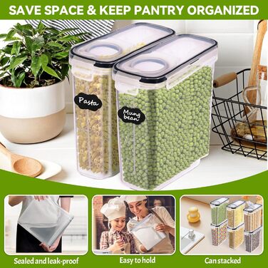 Набір контейнерів для зберігання 2.5л, BPA-free, для крупи, борошна, з етикетками та ручкою, 4 мірні ложки