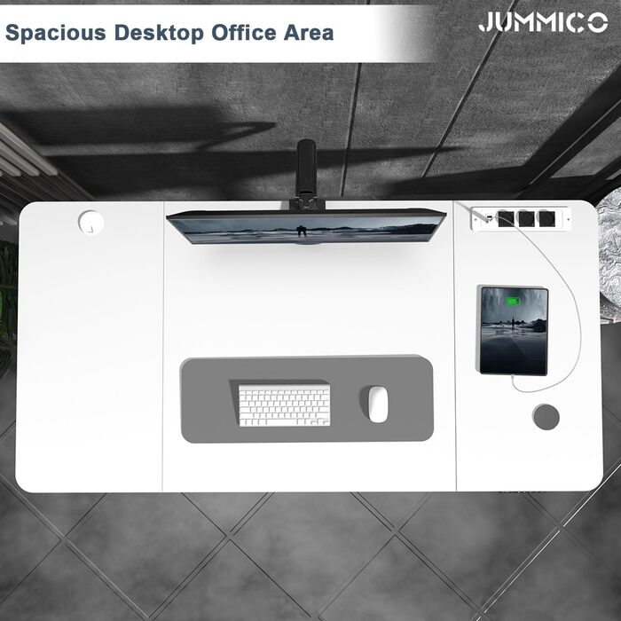 Електричний стіл JUMMICO з регулюванням висоти, бездрожною зарядкою та євро-розеткою USB, 160x80 см (білий)