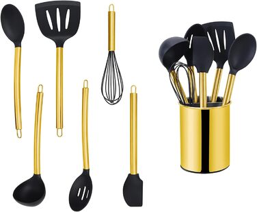 Набір посуду ECHTWERK, ручка з нержавіючої сталі, тримач для посуду, антипригарний силікон, EW-KS-1201K (золото, 7 предметів)