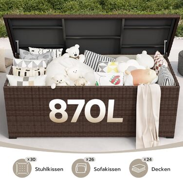 Водонепроникний садовий ящик Amopatio Gartenbox 650л з поліротангу для подушок, металевий з газовими амортизаторами, для саду та балкону, коричневий