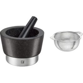 Набір Zwilling Spices: ступка та товкачок, діаметр 11 см, граніт, чорний колір, сито, нержавіюча сталь, 16 см
