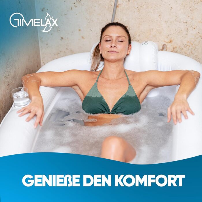 Надувна ванна TIMELAX® XL з ергономічною спинкою, 0,5 мм PVC, без BPA | Мобільна ванна для дорослих, чорна