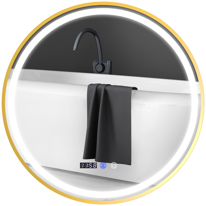 Дзеркало для ванної кімнати з підсвіткою LED, з функцією запобігання запотіванню, сенсорним керуванням та дисплеєм.