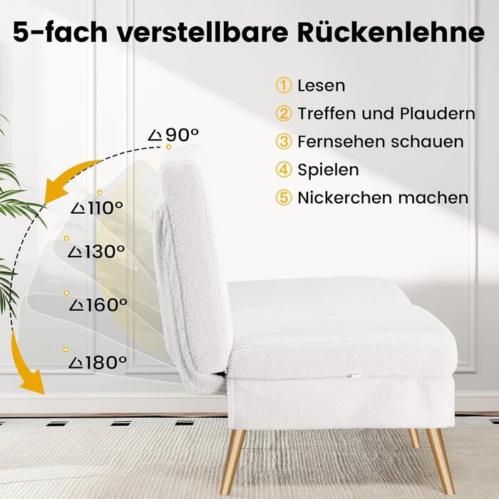 Диван-ліжко LUCKRACER 3-місний з функцією сну, обтягнутий штучним оксамитом (Teddy Velvet), білий. Ідеальний для вітальні та квартири.