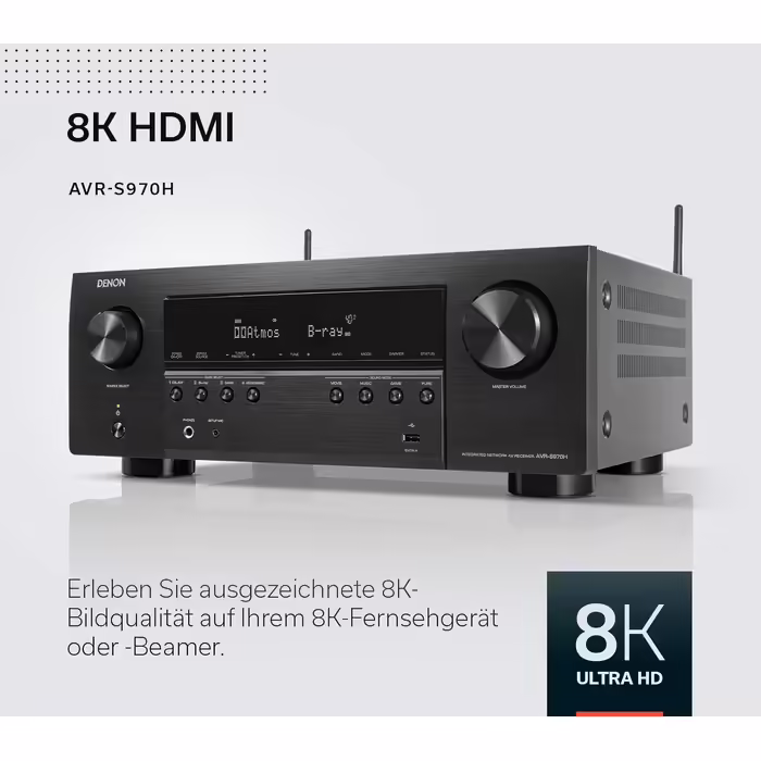Denon AVR-S970H AV-ресівер 7.2, Hi-Fi підсилювач з Dolby Atmos, DTS:X, 8K HDMI, Bluetooth, Wi-Fi, AirPlay 2, HEOS, Alexa, чорний