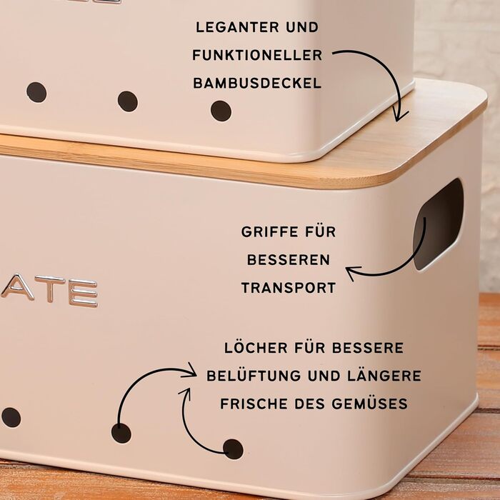 Короб для зберігання картоплі, цибулі та часнику - набір 3 шт. - Короб для овочів з вентиляційними отворами - Матовий чорний (Прямокутний)