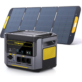 Портативна електростанція VTOMAN 1000W (2000W пік), 828Wh LiFePO4 з сонячною панеллю 110W, швидка зарядка 0-80% за 60 хв, розширювана до 2376Wh для надзвичайних ситуацій, кемпінгу, подорожей, автодому (FS1000+400W-A)