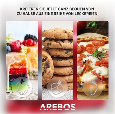 Кухонна машина Arebos 1500W чорного кольору | Міксер з 2 чашами з нержавіючої сталі 4.5 та 5.5L | Тиха робота | 6 швидкостей, набір насадок (крюк для тіста, вінчик, гак для збивання)