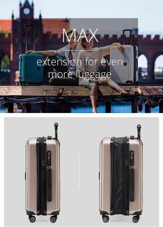 Набір валіз Hauptstadtkoffer Mitte 3шт + цифровий багажний тег - валізи-ролери 55/68/77 см + брелок з QR-кодом, 4 подвійні колеса, жорсткий корпус ABS, XL-розширення об'єму, TSA, (шампань, 55 см)