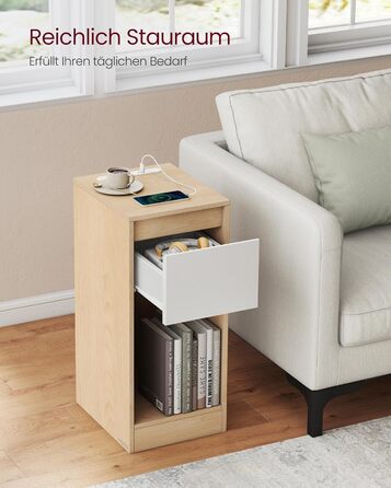 Приліжкова тумбочка VASAGLE з LED-підсвічуванням, USB-A та USB-C, шухляда та відкрите відділення, для спальні/вітальні, білий колір (LET60W0)