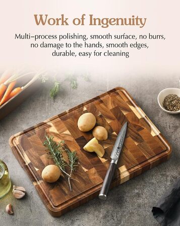 Дерев'яний обробний дошка XINZUO з акації (35x25x2.6 см) - обробна дошка для кухні з антиковзкими ніжками, ручкою та канавкою для соку, практичний аксесуар для кухні