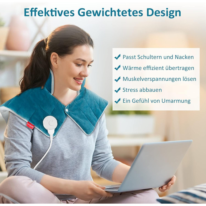 Електричний гріючий накидка Comfytemp для шиї та плечей з 9 рівнями нагріву, таймером до 9 годин, вагою 1 кг, 56x48 см, Navy Blue (темно-синій), пральна