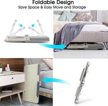 Столик для ноутбука в ліжко, регульований, з ящиком, 60x34 см, бежевий