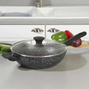 Сковорода Вок Salter BW05753S Megastone 28 см, сковорода вок з антипригарним покриттям і кришкою, ВОК без ПФОК, безпечний для миття в посудомийній машині / індукційній сковороді, leic
