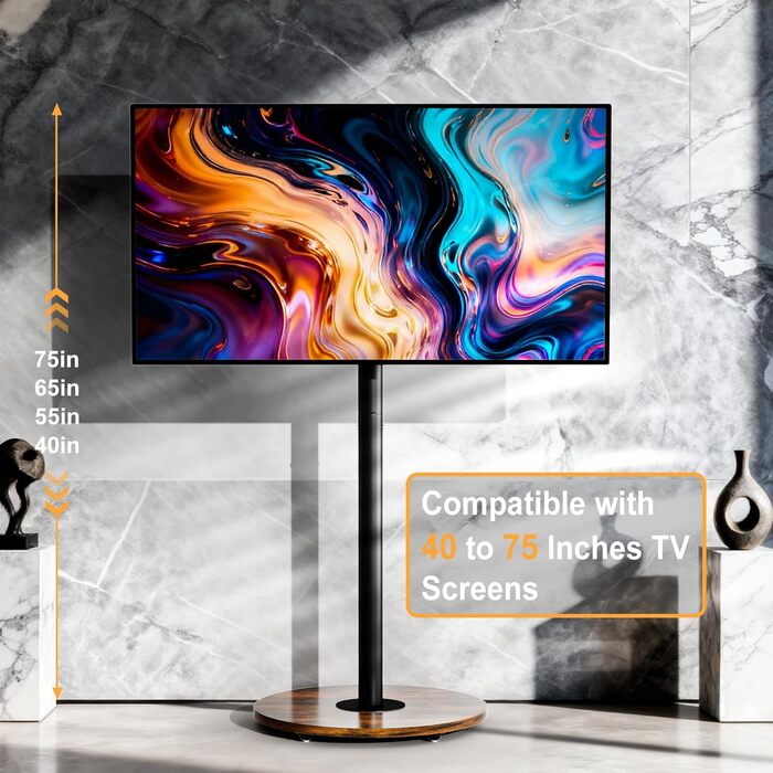 Підставка для телевізора Unho з регульованою висотою та коліщатками, для екранів 40-75 дюймів, VESA 600x400 мм (чорний)