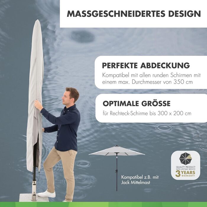 Чохол для садового парасоля Doppler Jack для центрального кріплення | Захисний чохол для парасоля діаметром до 350 см | Стійкий до погодних умов з блискавкою та ручкою