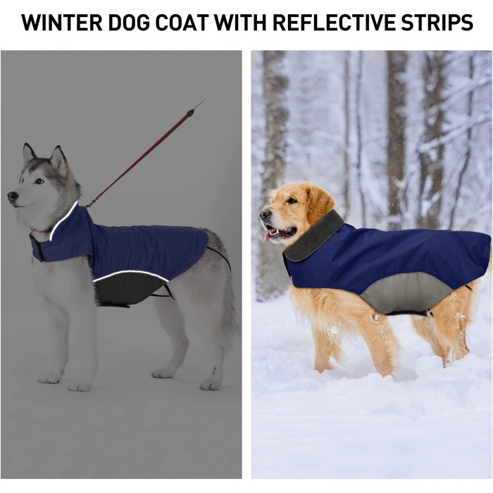 Куртка для собак Bwiv, водонепроникна зимова куртка з отвором для повідця, для захисту живота, жилет для цуценят і домашніх тварин, куртка з флісу на липучці, легка, для середніх і великих собак, 5XL, темно-синього кольору