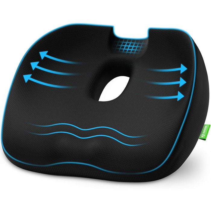 Ортопедична подушка для сидіння AUVON: комфорт при геморої, простатиті, болях у попереку та під час вагітності. Підходить для офісного крісла, авто та інвалідного візка. Чорний колір.