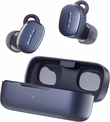 EarFun Free Pro 3 бездротові Bluetooth навушники з шумозаглушенням, Hi-Res Audio, Snapdragon Sound, aptX Adaptive, 6 мікрофонів для HD-дзвінків, Multipoint, акумулятор 33 год, бездротова зарядка, налаштовуваний еквалайзер, сині
