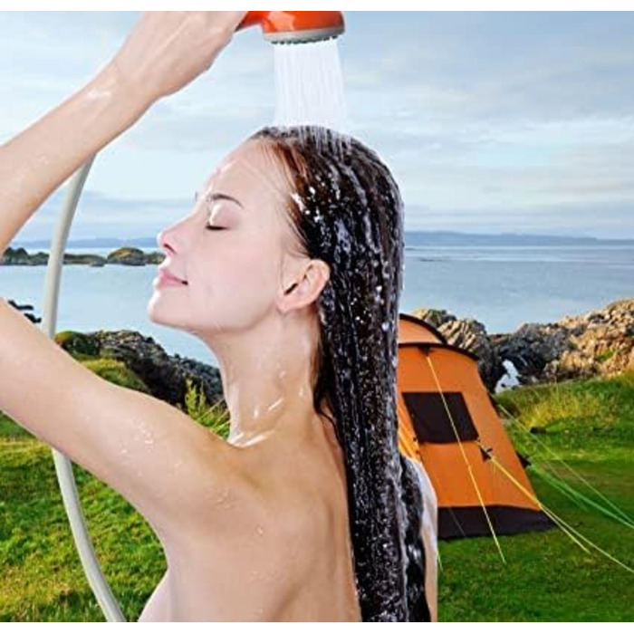 Портативний душ для кемпінгу з насосом, акумуляторна садова душова система 2200mAh, USB-кабель, шланг 1.8м, помаранчевий