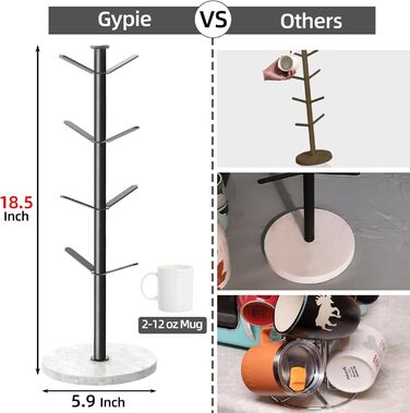 Підстаканник Gypie Marble, 8 гачків, міцний, підставка для чашок для кухні, стійка, кафе, чорний