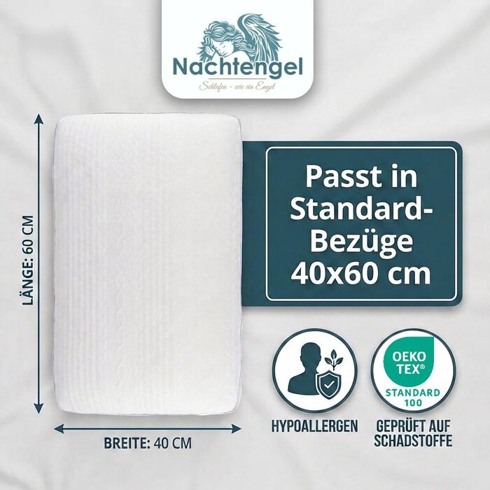 Ортопедична подушка для сну 40x60 з Memory Foam та підтримкою шиї – біла подушка для спини, живота та бокового сну Oeko-TEX, 12 см