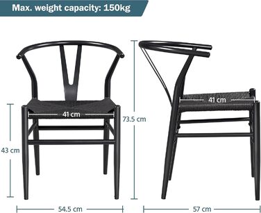 Комплект з 2 обідніх стільців Y-стілець з ротанга, плетене сидіння, підлокітники, чорний