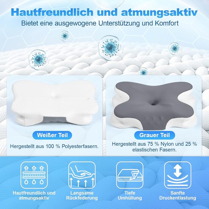 Ортопедична подушка для шиї з Memory Foam - для сну на боці, спині та животі. З покриттям з льонової тканини (темно-сірий)