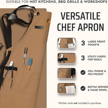 Фартух Asaya для жінок та чоловіків + рушник та відкривачка для пляшок – 284 мл, Canvas (світло-коричневий)