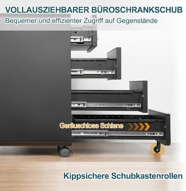 Роликовий контейнер LVSTEEL з 4 шухлядами, офісний шафка для документів, чорний, 64х40 см